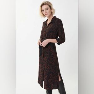 Joseph Ribkoff Brown Animal Print Midi Dress Long Sleeve Pockets Duster Size 4